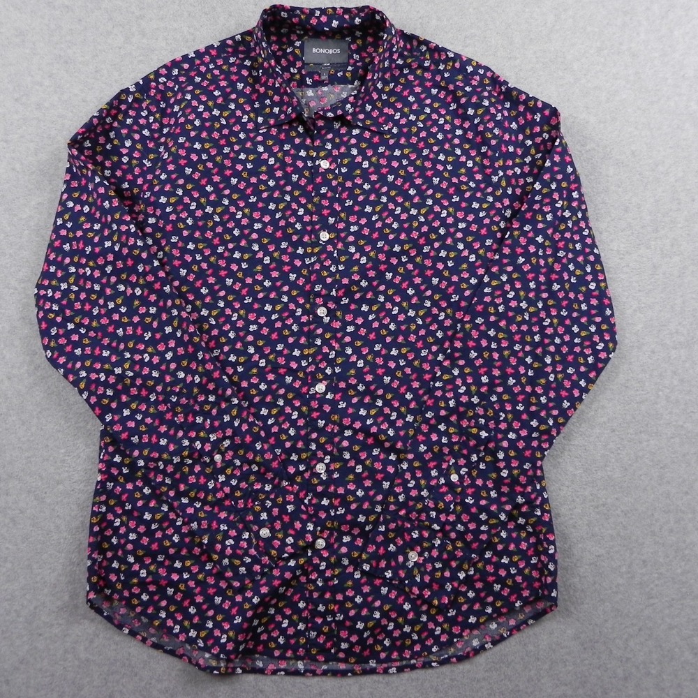 Bonobos Shirt Mens Large Slim‎ Fit Casual Button Up Navy Blue Floral Long Sleeve